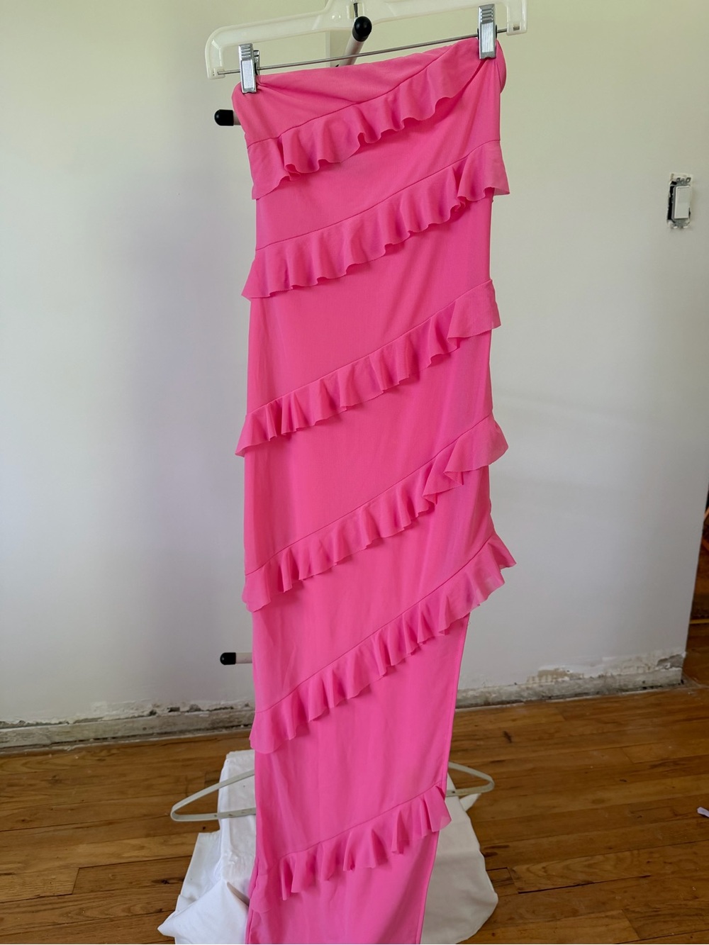 White Fox Boutique Hot Pink Ruffled Maxi Skirt